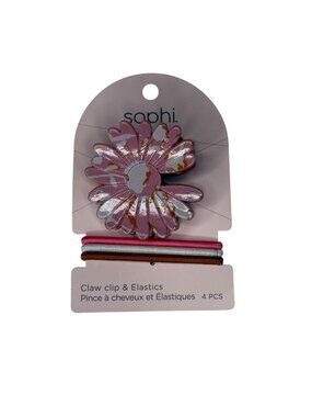 Pink Daisy Flower Claw Clip Hair Elastics Set 4 Pc Cute Accessories